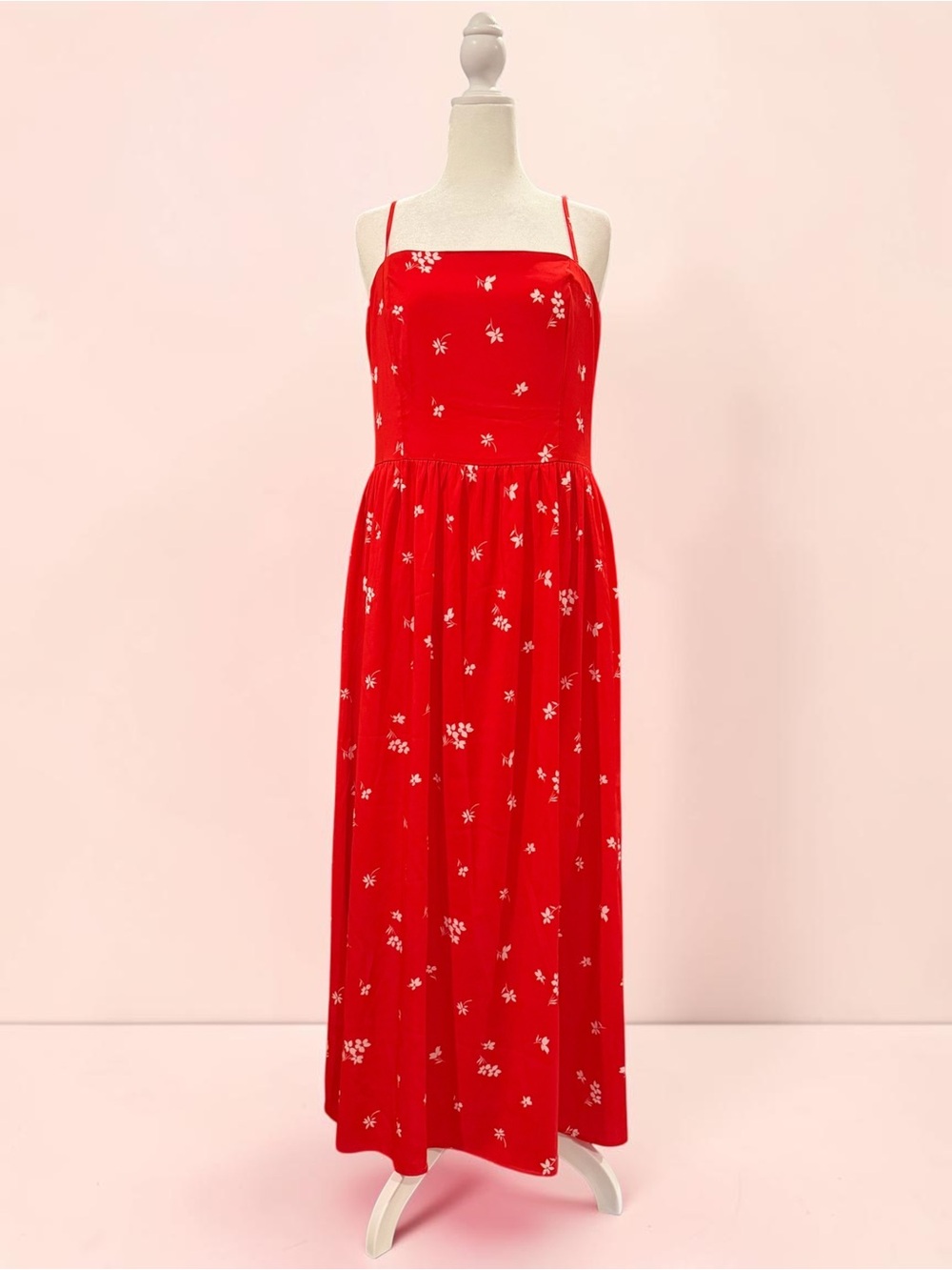 Goodthreads Red White Floral Smocked Maxi Dress NWT Size Large